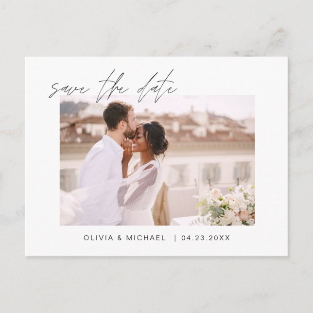 Wedding Save the Date Photo Minimalist Simple Announcement Postcard (Front)