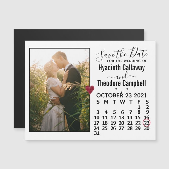 Wedding Save the Date Photo October 2021 Calendar Magnetic Invitation (Front/Back)