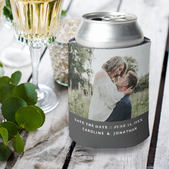 Wedding Save the Date Photo Simple Minimal Black Can Cooler (Creator Uploaded)