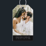 Wedding Save the Date Photo Simple Minimal Black Gift Tags<br><div class="desc">Use this gift tag as a fun, unique save the date or attach it to a save the date favour/gift. Design features your photo and a white text set against a black border. Add your names and date to the front and custom text to the back. Simple and classic yet...</div>