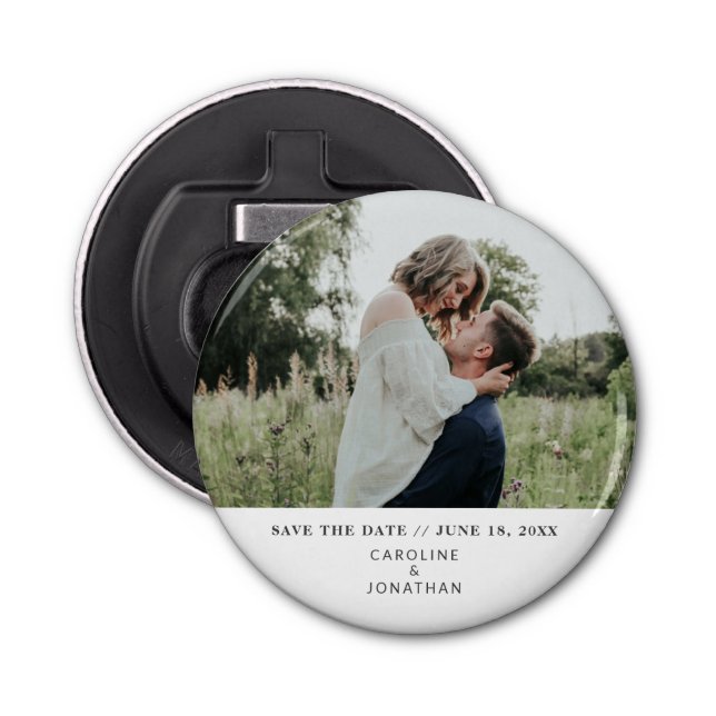 Wedding Save the Date Photo Simple Minimal White Bottle Opener (Front)