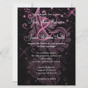 Wedding Save The Date Pink Glitter Floral Swirl
