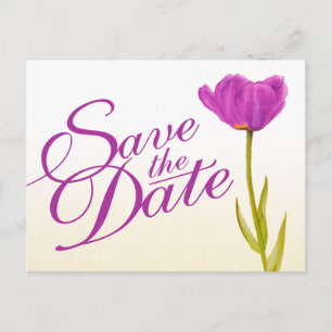 Wedding Save the Date Postcard purple tulip art