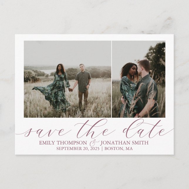 Wedding Save The Date Postcard Two Photo Rose Pink (Front)