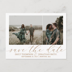 Wedding Save The Date Postcards Two Photos Gold