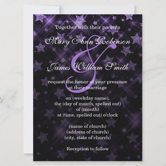 Wedding Save The Date Purple Glitter Stars (Front)