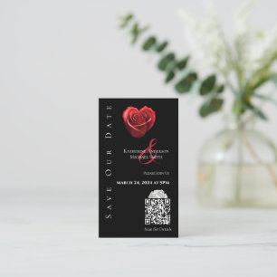 Wedding Save the Date-QR code-Heart Shaped Rose- Business Card