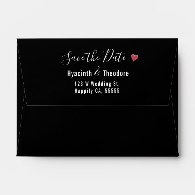 Wedding Save the Date Return Address Heart Black Envelope (Back (Top Flap))