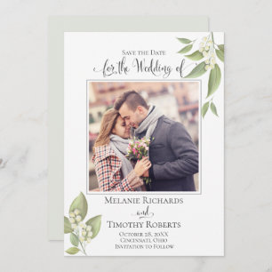 Wedding Save the Date Sage Greenery Elegant Photo