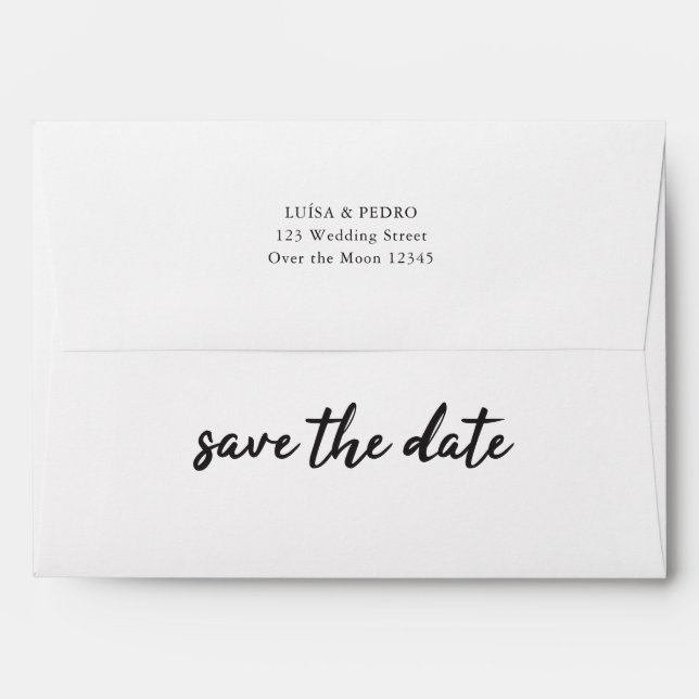 Wedding Save the Date Self Addressed Black White Envelope (Back (Top Flap))