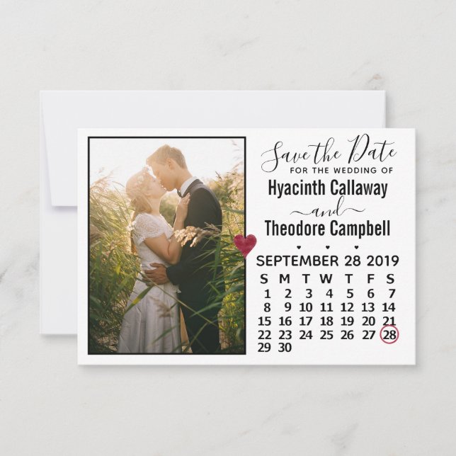 Wedding Save the Date September 2019 Calendar (Front)