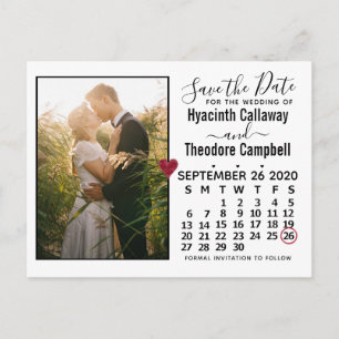 Wedding Save the Date September 2020 Calendar Invitation Postcard
