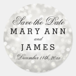 Wedding Save The Date Silver Glitter Lights Classic Round Sticker