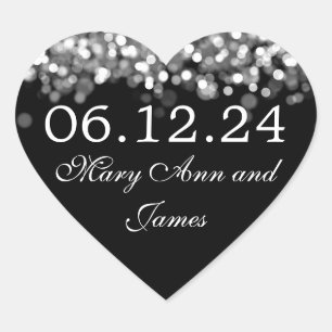 Wedding Save The Date Silver Lights Heart Sticker