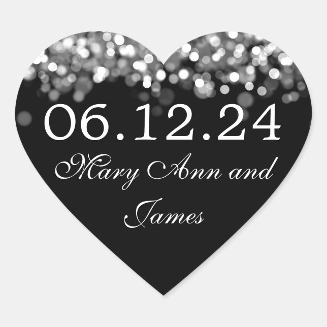 Wedding Save The Date Silver Lights Heart Sticker (Front)