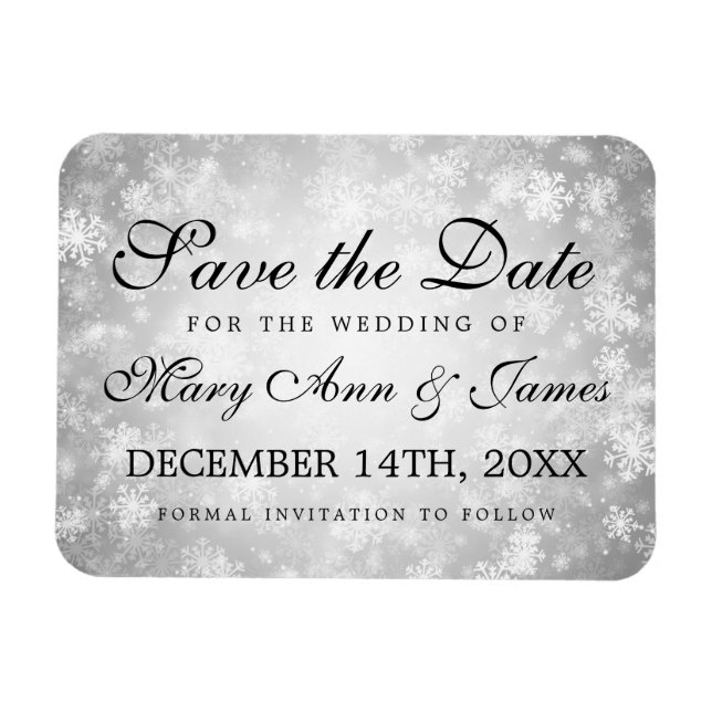 Wedding Save The Date Silver Winter Wonderland Magnet (Horizontal)