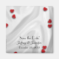 Wedding Save the Date Small Red Hearts Magnet