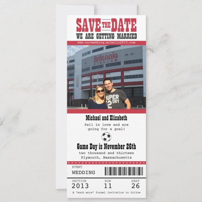 Wedding Save the Date Soccer Ticket (Front)