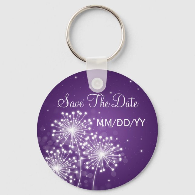 Wedding Save The Date Summer Sparkle Purple Key Ring (Front)
