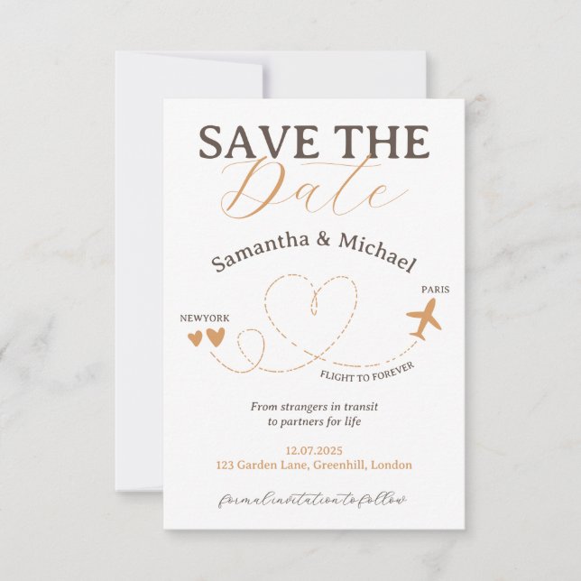Wedding Save the Date travel flight plane (Front)