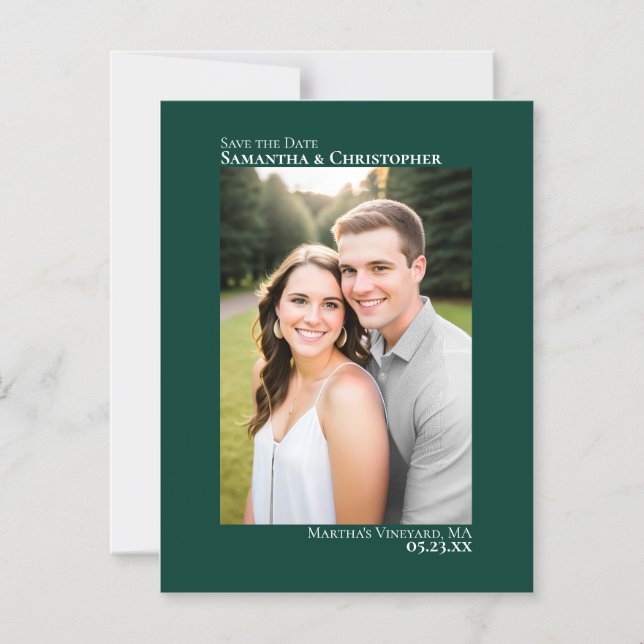 Wedding Save the Date Vertical Photo Emerald Green Magnetic Invitation (Front)