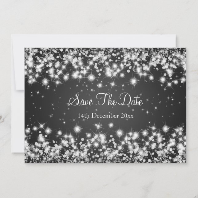 Wedding Save The Date Winter Sparkle Black (Front)