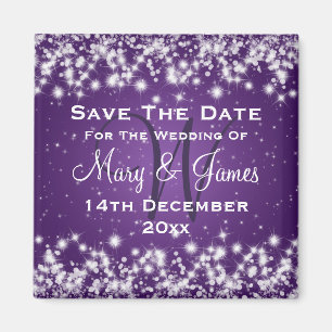 Wedding Save The Date Winter Sparkle Purple Magnet