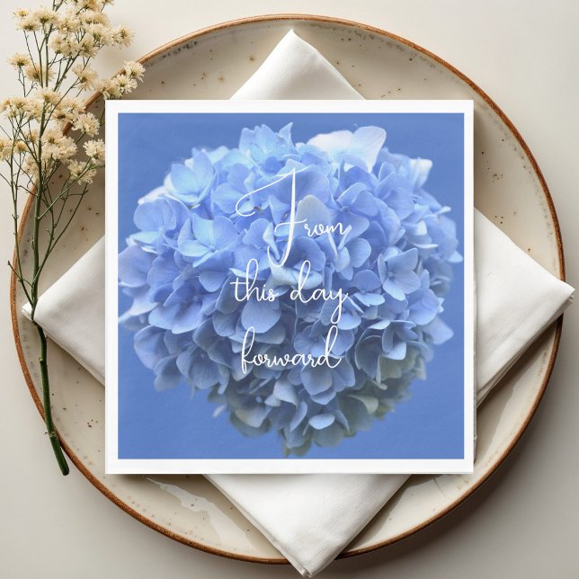Wedding Saying Blue Hydrangea Flowers Napkin (Creator Uploaded)