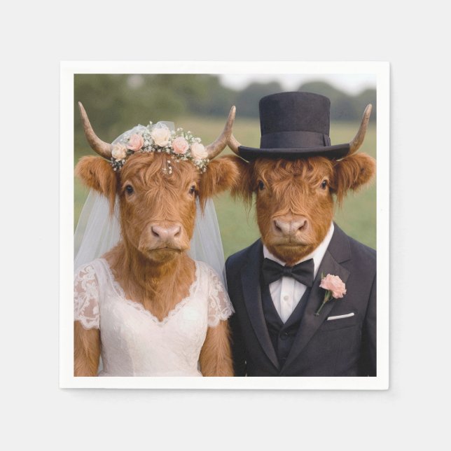 Wedding Scottish Highland Cows Napkin (Front)