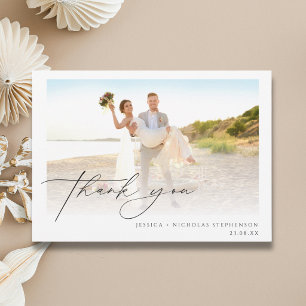 Wedding Script 3 Photo Thank You Flat Card