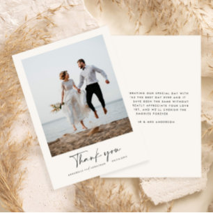 Wedding script modern black and white information thank you card