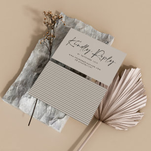 Wedding script modern grey elegant reply business card