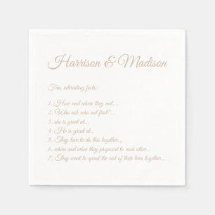 Wedding Script names Couple Fun Facts beige paper Napkin