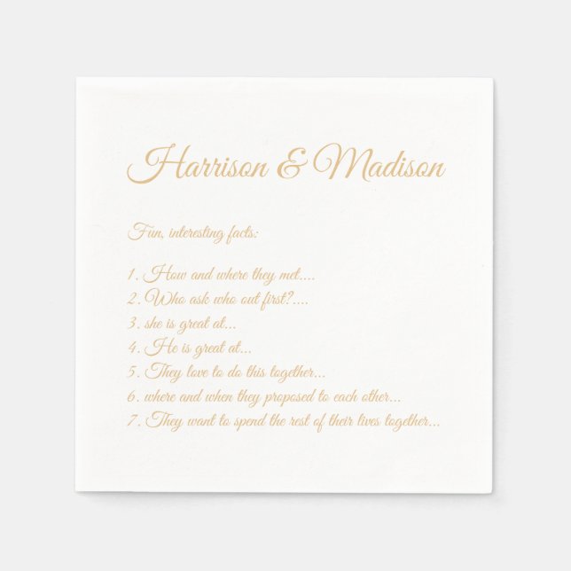 Wedding Script names Couple Fun Facts camel paper Napkin (Front)