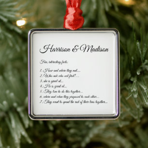 Wedding Script names Couple Fun Facts Custom Photo Metal Tree Decoration