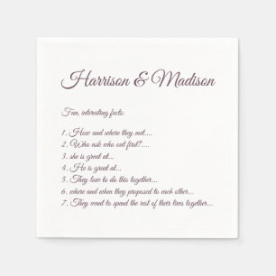 Wedding Script names Couple Fun Facts eggplant Napkin