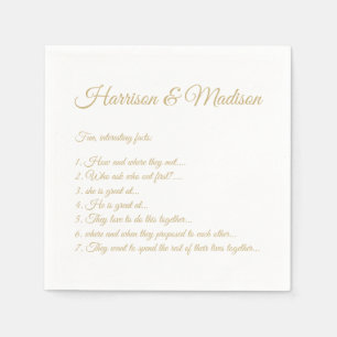 Wedding Script names Couple Fun Facts gold paper Napkin