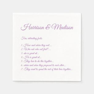 Wedding Script names Couple Fun Facts lavender Napkin