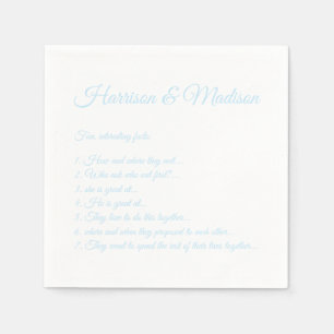 Wedding Script names Couple Fun Facts light blue Napkin