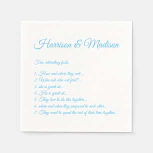 Wedding Script names Couple Fun Facts light blue Napkin