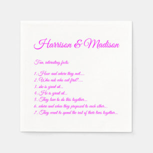 Wedding Script names Couple Fun Facts magenta Napkin