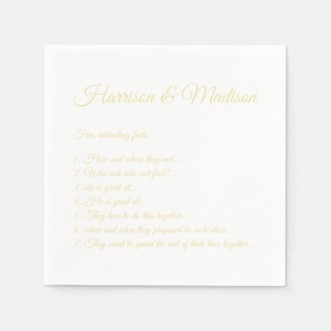 Wedding Script names Couple Fun Facts vanilla Napkin (Front)