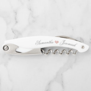 Wedding Script Rose Gold Glitter Heart Monogrammed Corkscrew