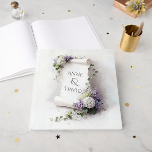 Wedding Scroll with Lilacs and Hydrangeas Guest Book