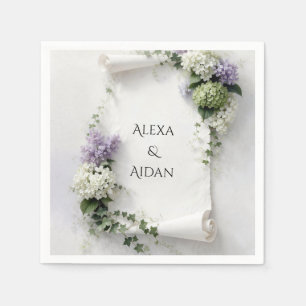 Wedding Scroll with Lilacs and Hydrangeas  Napkin