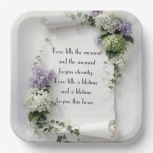 Wedding Scroll with Lilacs and Hydrangeas Paper Plate
