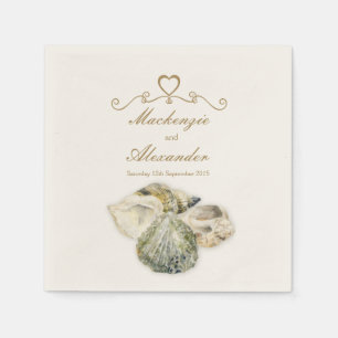 Wedding sea shells art cream paper napkin