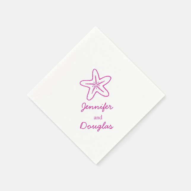Wedding sea star pink white paper napkin (Corner)