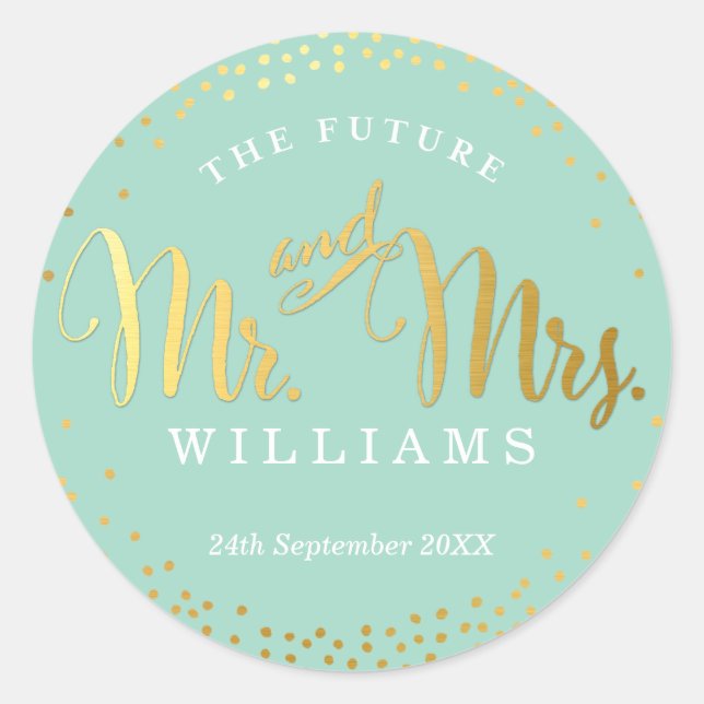 WEDDING SEAL stylish mini gold confetti mint (Front)