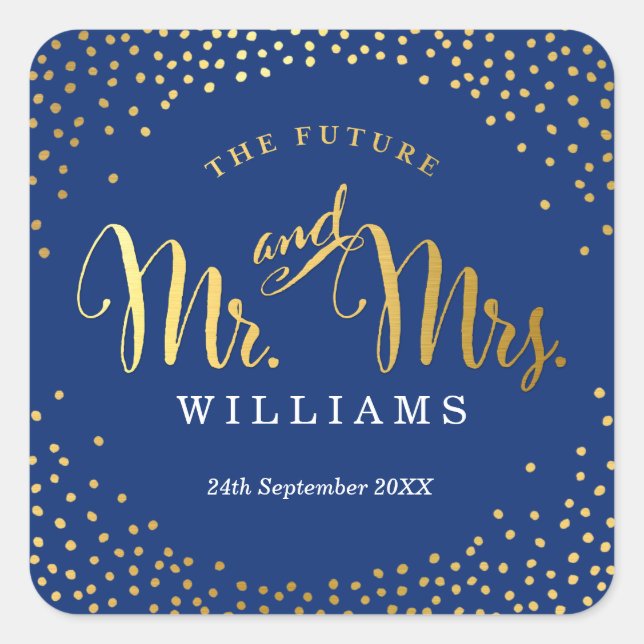 WEDDING SEAL stylish mini gold confetti navy (Front)